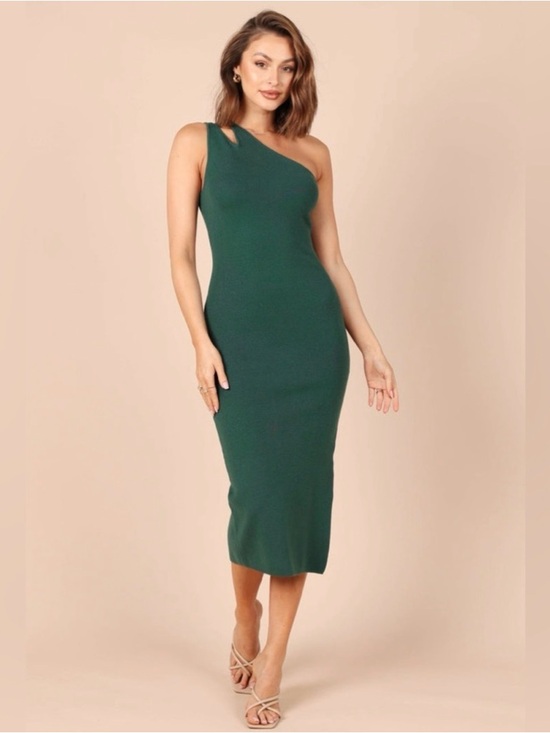 Petal & Pup Dresses & Skirts - Petal & Pup One-Shoulder Dark Green Midi Dress